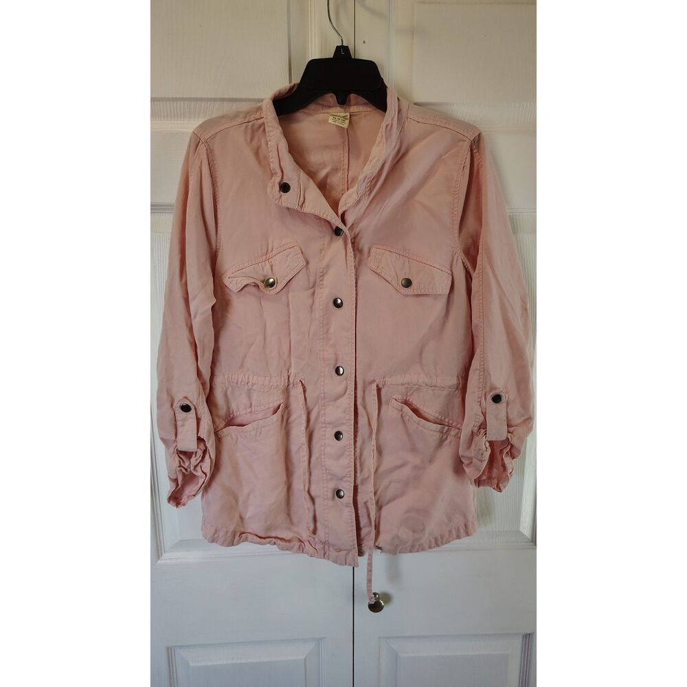 Faded Glory Lightweight Pink Button Up Long Sleeve Drawstring Waist Medium